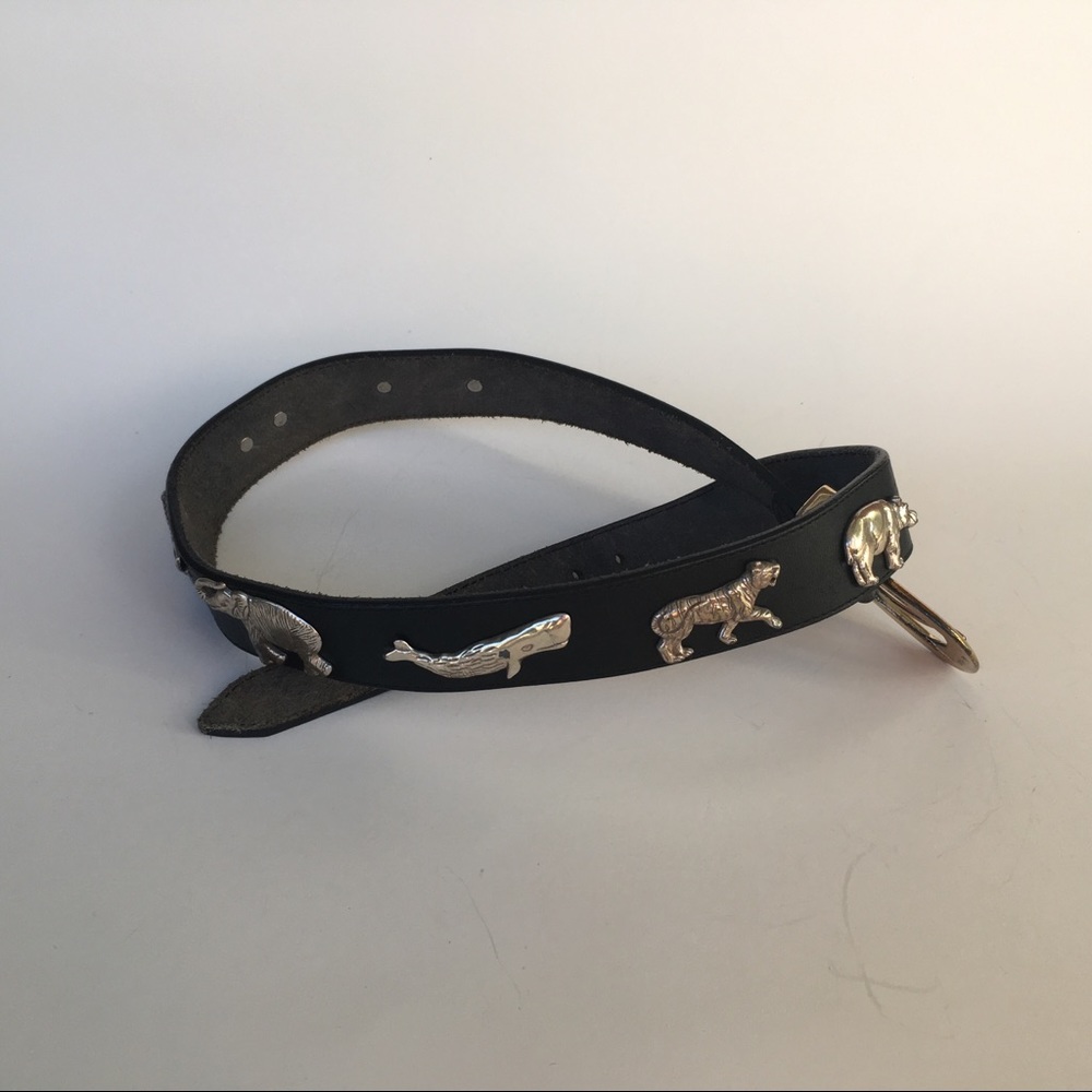 Black Leather Belt With Silver Wild Animal Studs